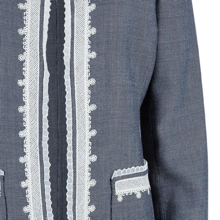 Pre Owned Oscar de la Renta Gray Embroidered Trimming Coat M