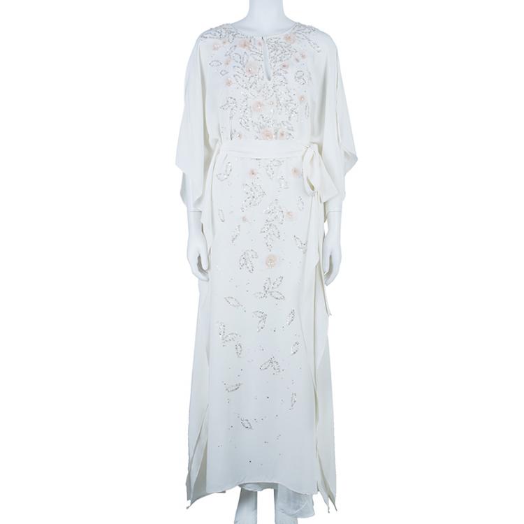 Pre Owned Oscar de la Renta Ivory Beaded Kaftan L