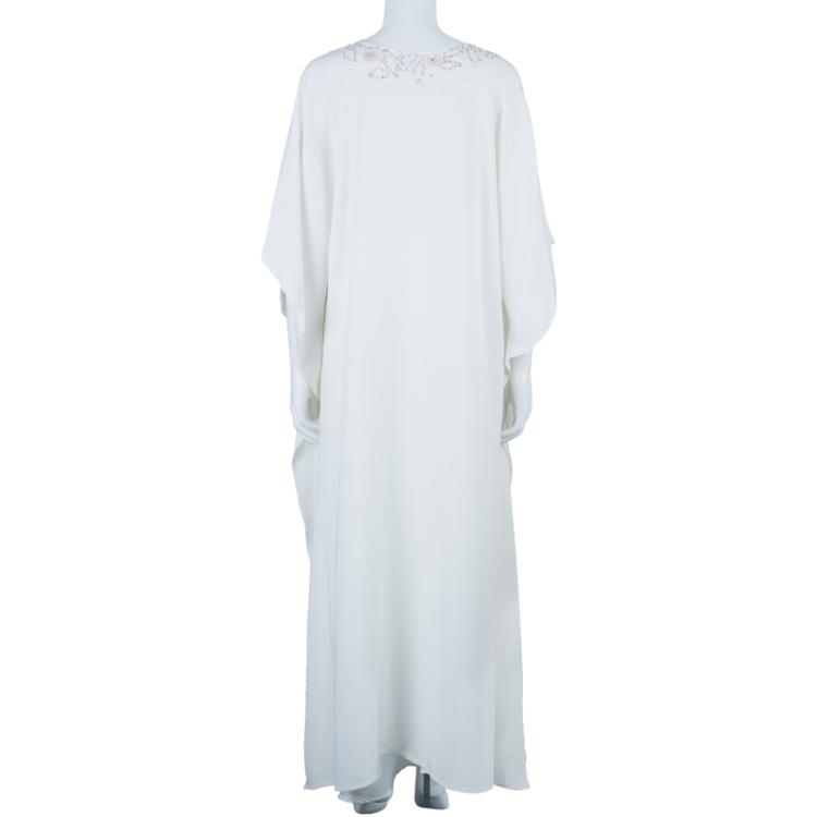 Pre Owned Oscar de la Renta Ivory Beaded Kaftan L