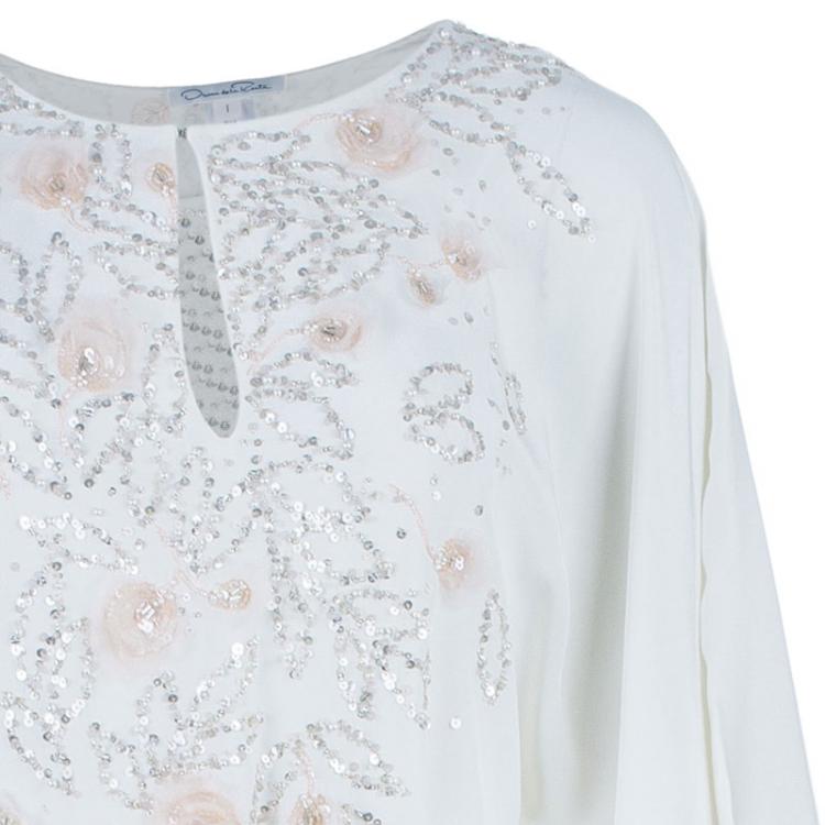 Pre Owned Oscar de la Renta Ivory Beaded Kaftan L