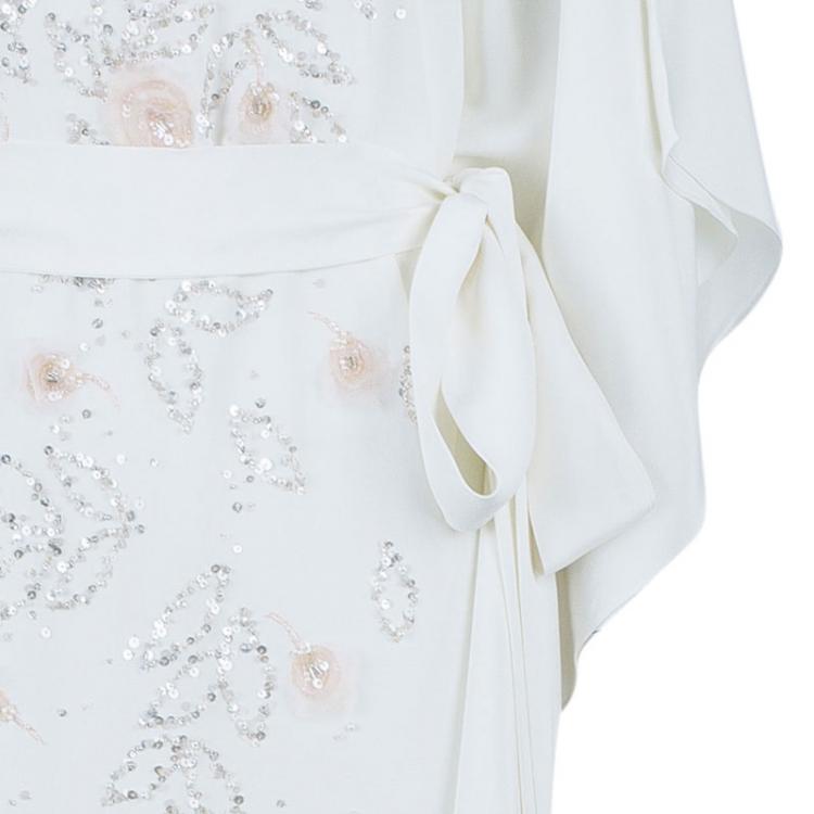 Pre Owned Oscar de la Renta Ivory Beaded Kaftan L