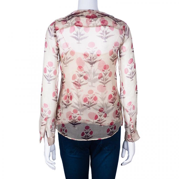 Pre Owned Oscar de la Renta Floral Chiffon Top S