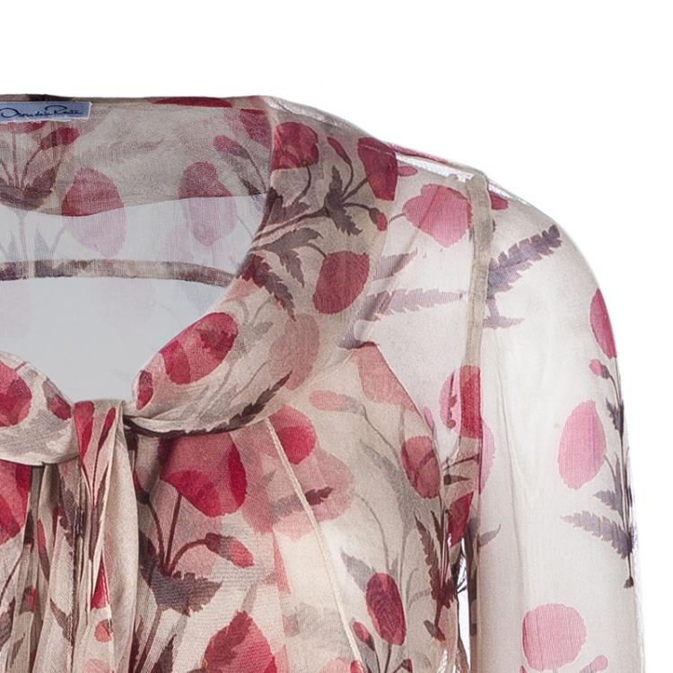 Pre Owned Oscar de la Renta Floral Chiffon Top S