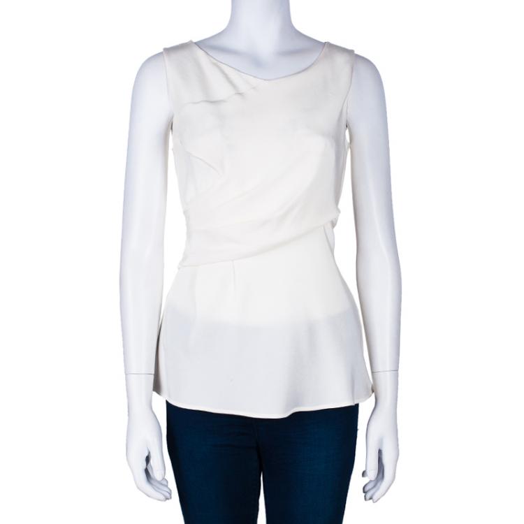 Pre Owned Oscar de la Renta Off-white Sleeveless Top M
