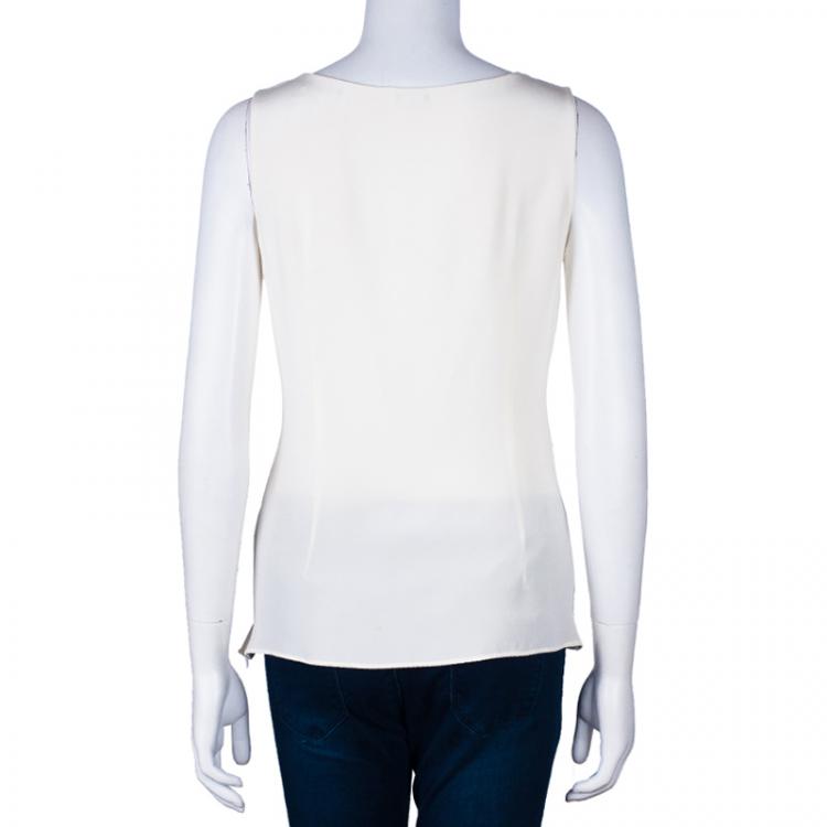 Pre Owned Oscar de la Renta Off-white Sleeveless Top M
