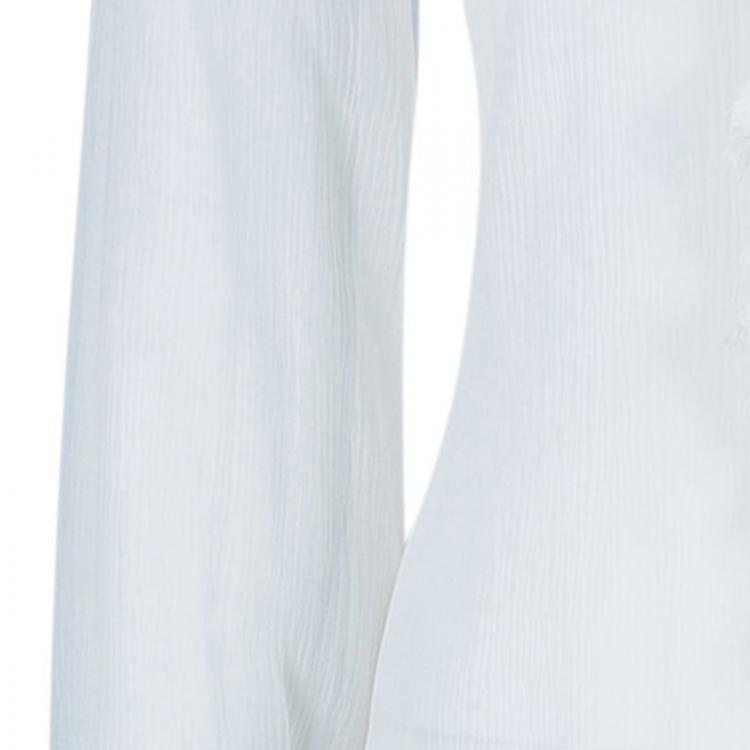 Pre Owned Oscar de la Renta White Crinkle Chiffon Top S