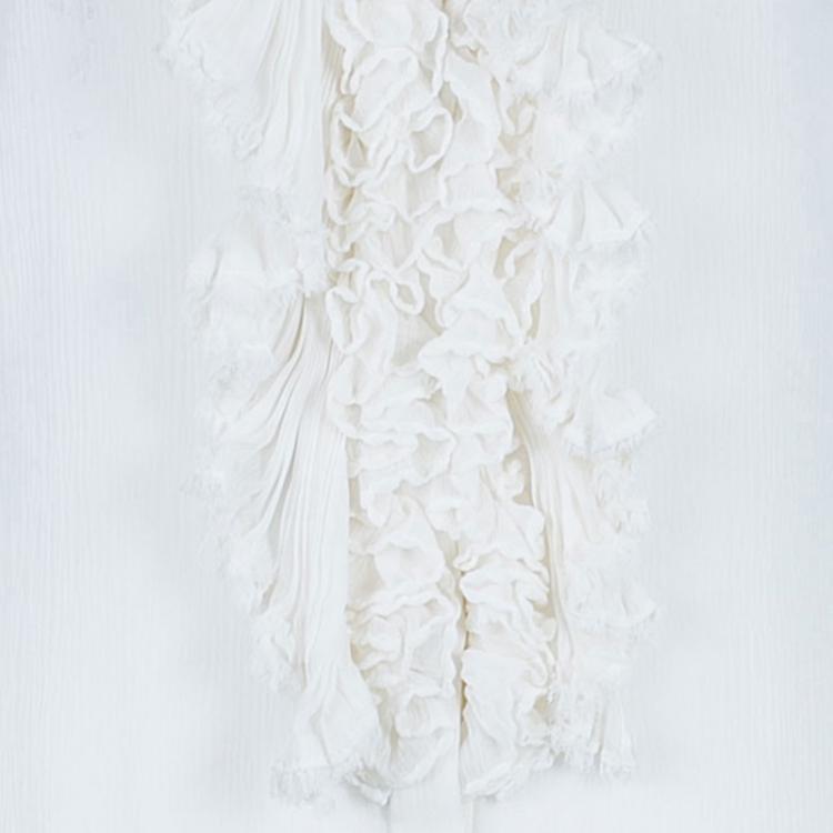 Pre Owned Oscar de la Renta White Crinkle Chiffon Top S