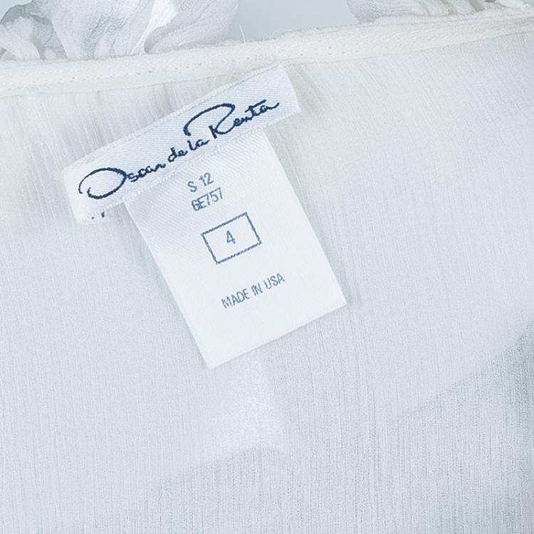 Pre Owned Oscar de la Renta White Crinkle Chiffon Top S