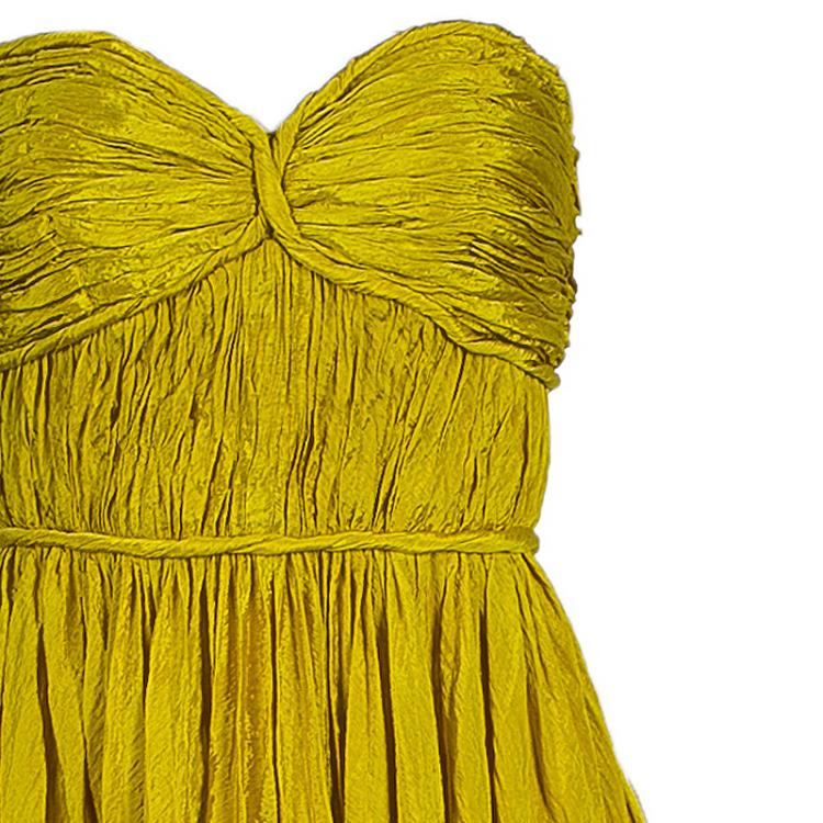 Pre Owned Oscar de la Renta Yellow Crushed Silk Strapless Gown S