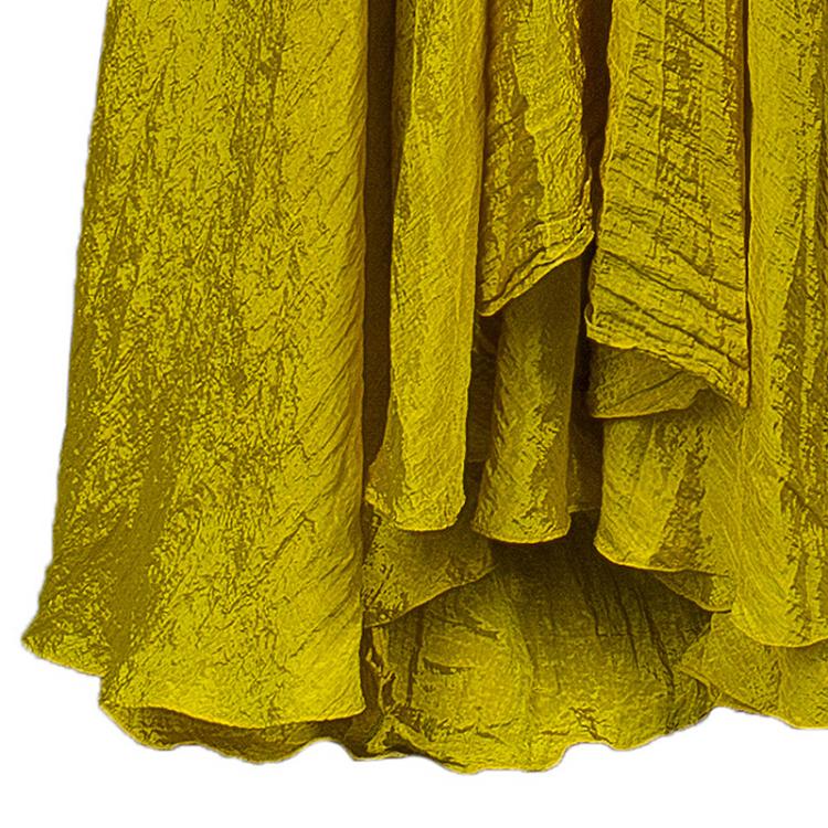 Pre Owned Oscar de la Renta Yellow Crushed Silk Strapless Gown S