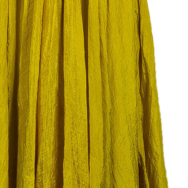 Pre Owned Oscar de la Renta Yellow Crushed Silk Strapless Gown S