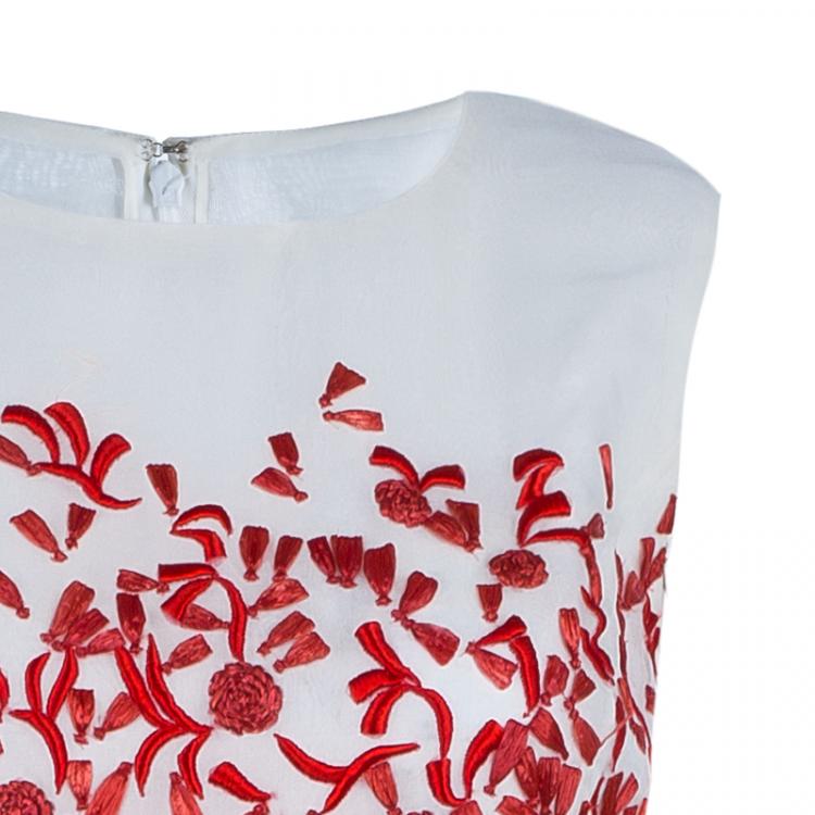 Pre Owned Oscar De La Renta White Organza Embellished Dress S