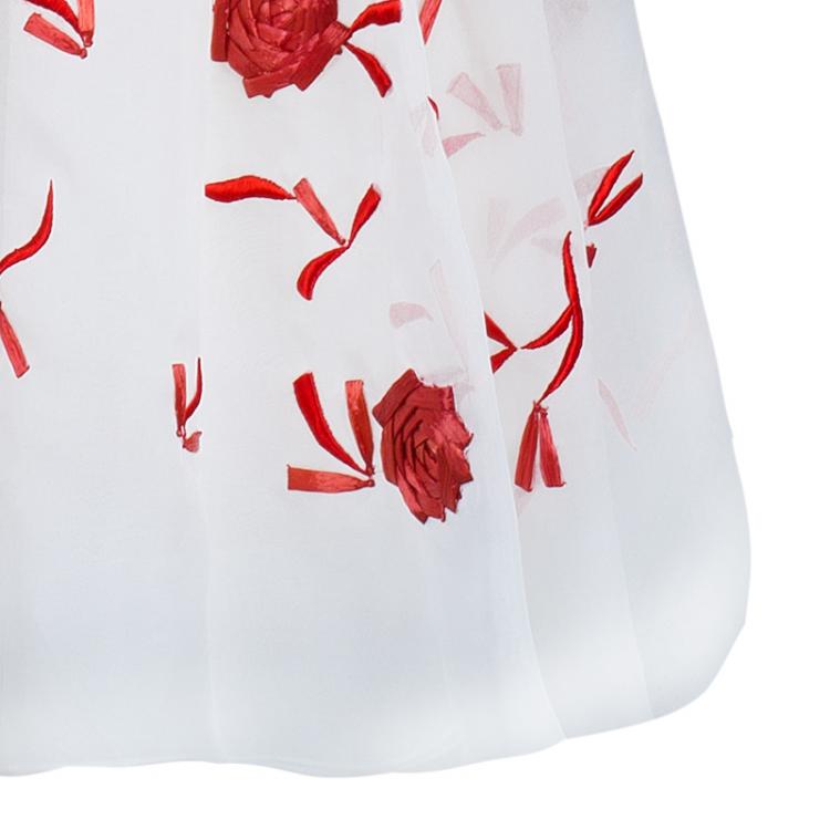 Pre Owned Oscar De La Renta White Organza Embellished Dress S