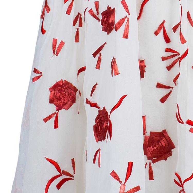 Pre Owned Oscar De La Renta White Organza Embellished Dress S