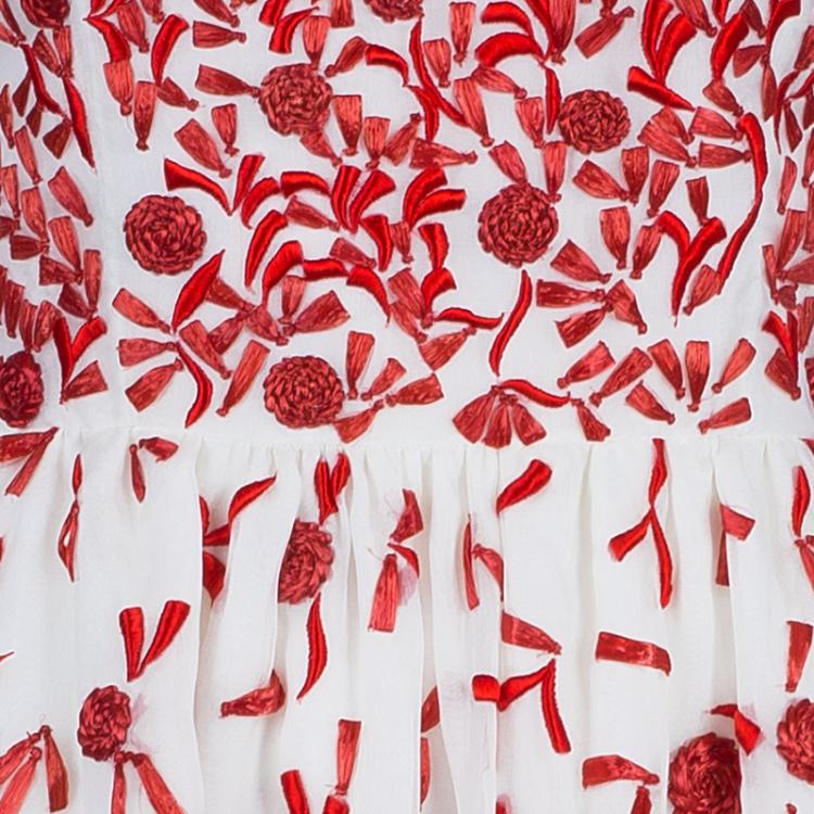 Pre Owned Oscar De La Renta White Organza Embellished Dress S