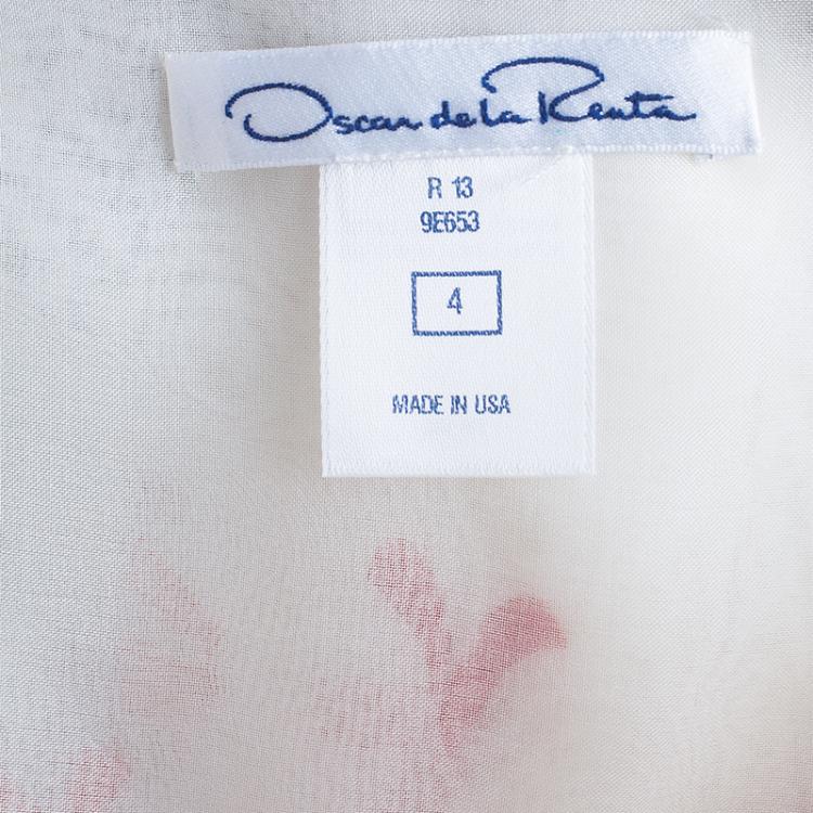 Pre Owned Oscar De La Renta White Organza Embellished Dress S