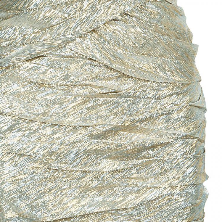 Pre Owned Oscar de la Renta Gold One Shoulder Dress M