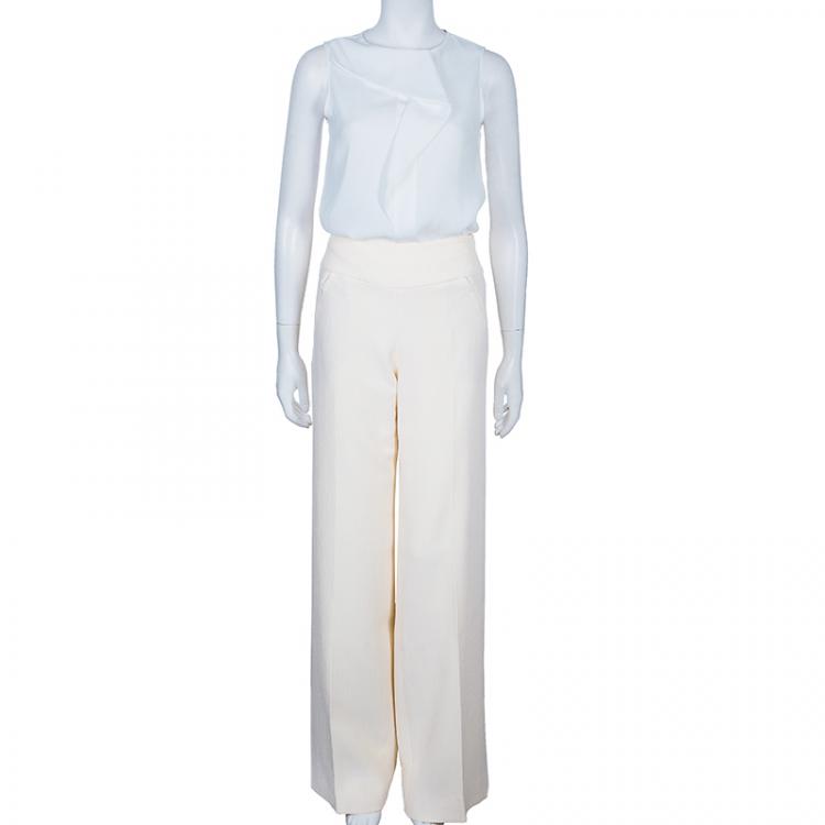 Pre Owned Oscar de la Renta Cream Wide Leg Trousers S