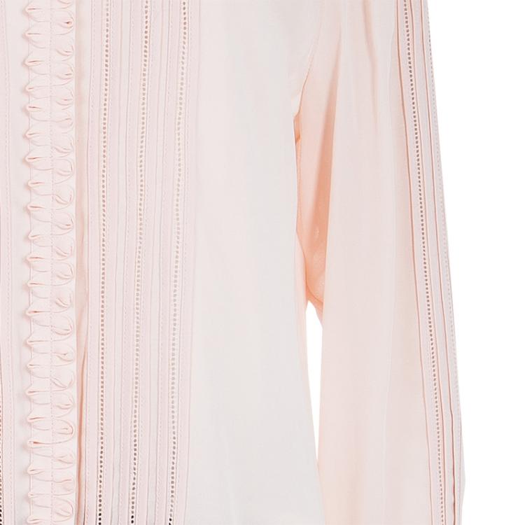 مملوكة مسبقًا Oscar De La Renta Blush Pink Lace Insert Detail Pintucked Silk Shirt L