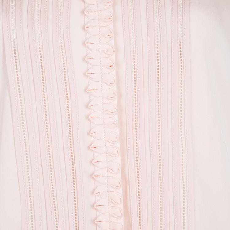 مملوكة مسبقًا Oscar De La Renta Blush Pink Lace Insert Detail Pintucked Silk Shirt L