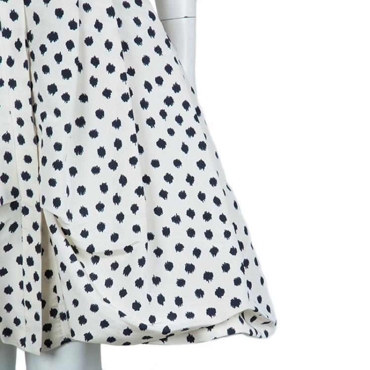 Pre Owned Oscar De La Renta Cream Silk Polka-Dotted Dress Coat M