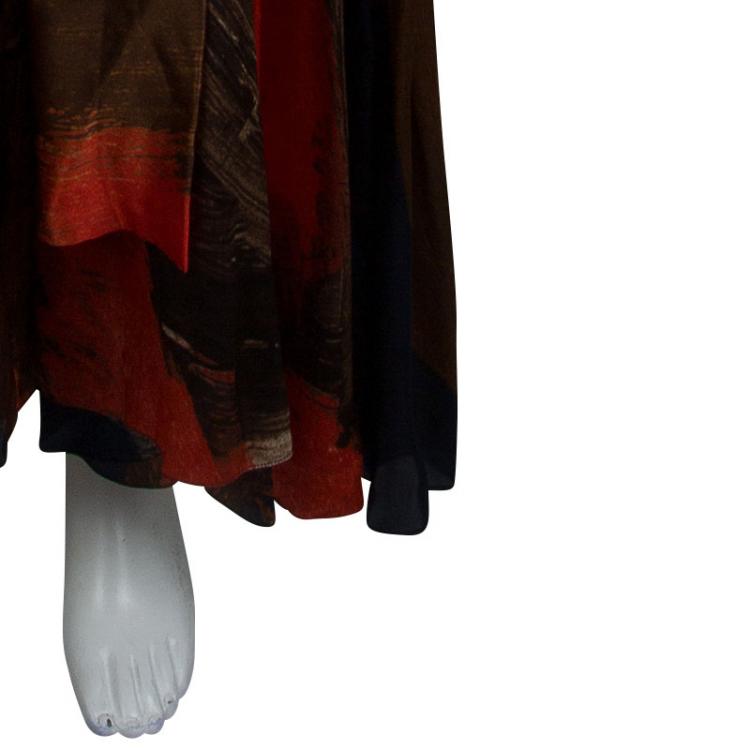 Pre Owned Oscar De La Renta Pleated Silk Belted Maxi Dress M