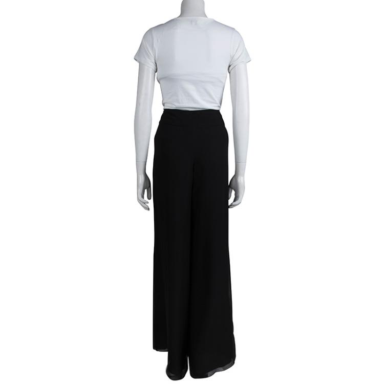 Pre Owned Oscar De La Renta Black Silk Palazzo Pants XL