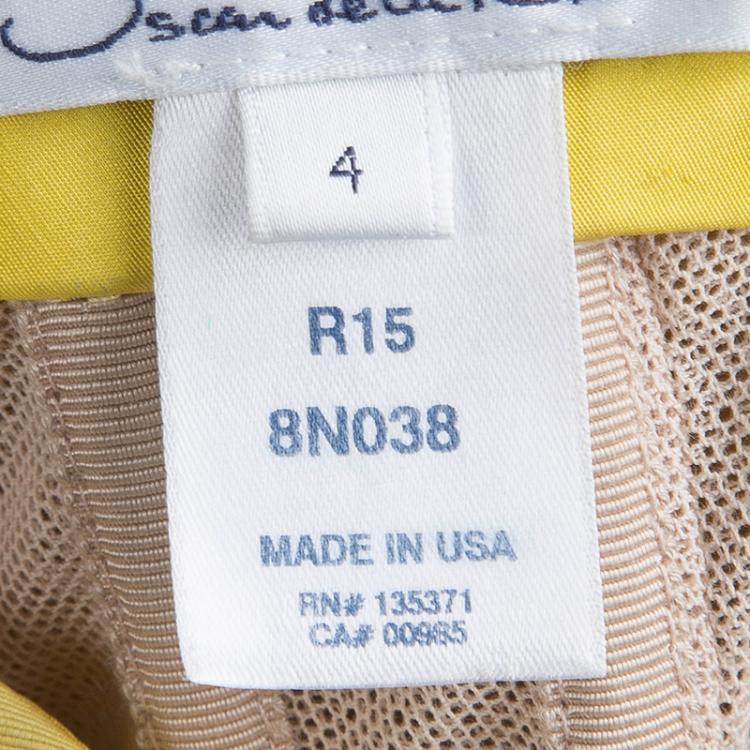 Pre Owned Oscar de la Renta Yellow Lurex Jacquard Strapless High Low Gown S