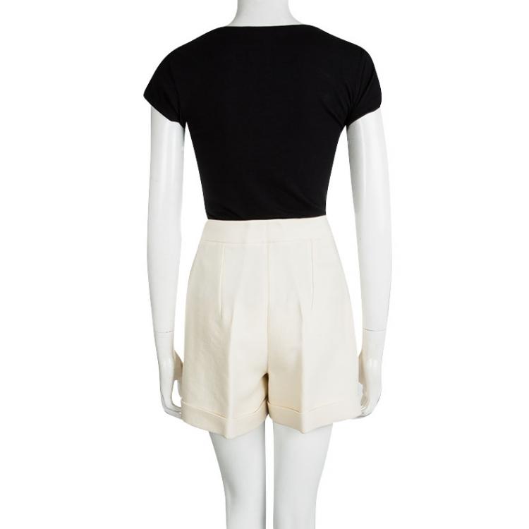 Pre Owned Oscar De La Renta Cream Wool High Waist Shorts S