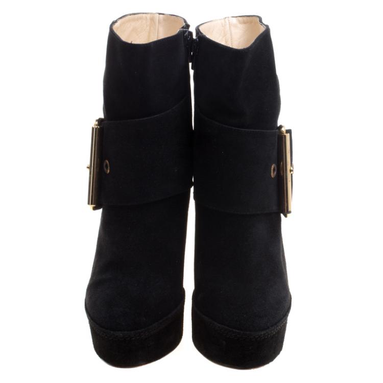مملوكة مسبقًا Paloma Barceló Black Suede Annapurna Wedge Ankle Boots Size 37