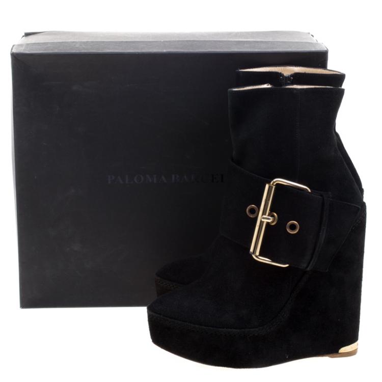 مملوكة مسبقًا Paloma Barceló Black Suede Annapurna Wedge Ankle Boots Size 37