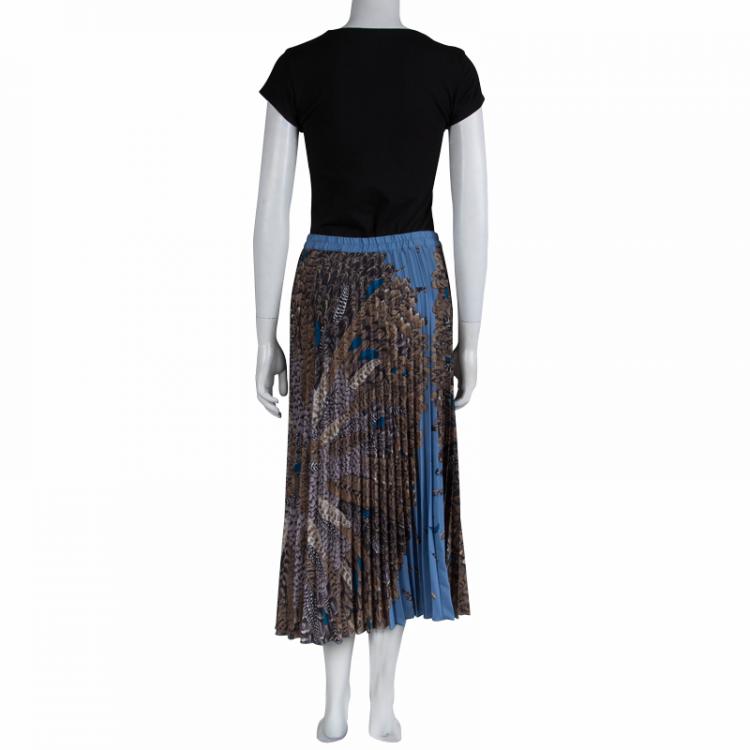 Pre Owned Paul & Joe Feather Printed Zakari Plisse Midi Skirt S