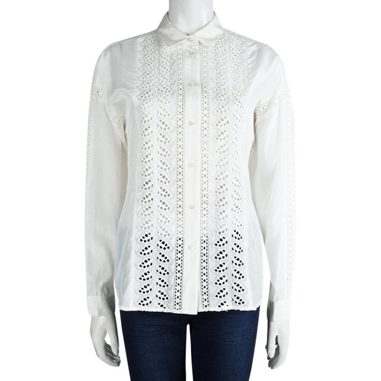Pre Owned Paul and Joe White Eyelet Lace Insert Shirt L