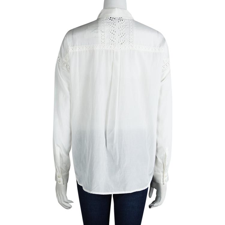 Pre Owned Paul and Joe White Eyelet Lace Insert Shirt L