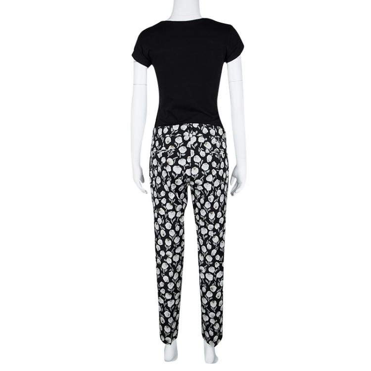 Pre Owned Paul and Joe Black Floral Lurex Jacquard Tailored Trousers L