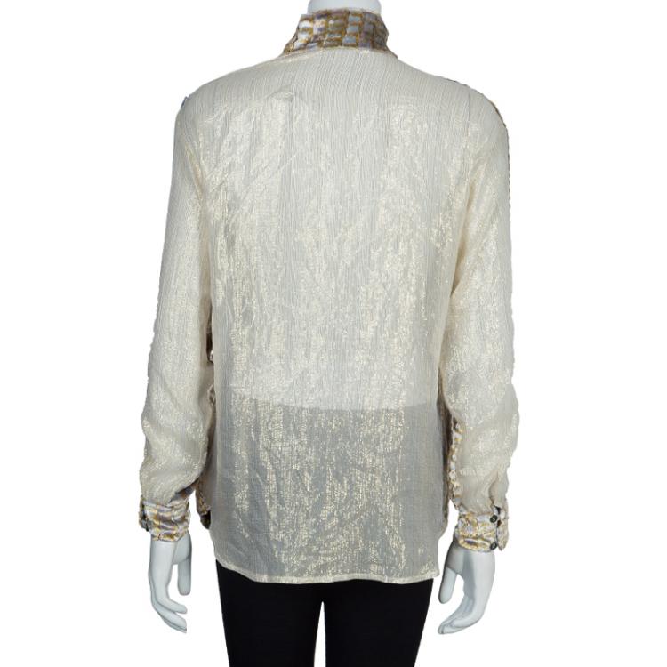 Pre Owned Paul And Joe Velvet Lurex Textured Long Sleeve Mandarin Collar Top M