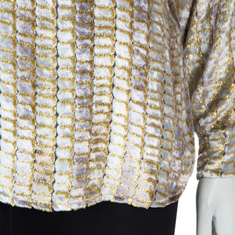 Pre Owned Paul And Joe Velvet Lurex Textured Long Sleeve Mandarin Collar Top M