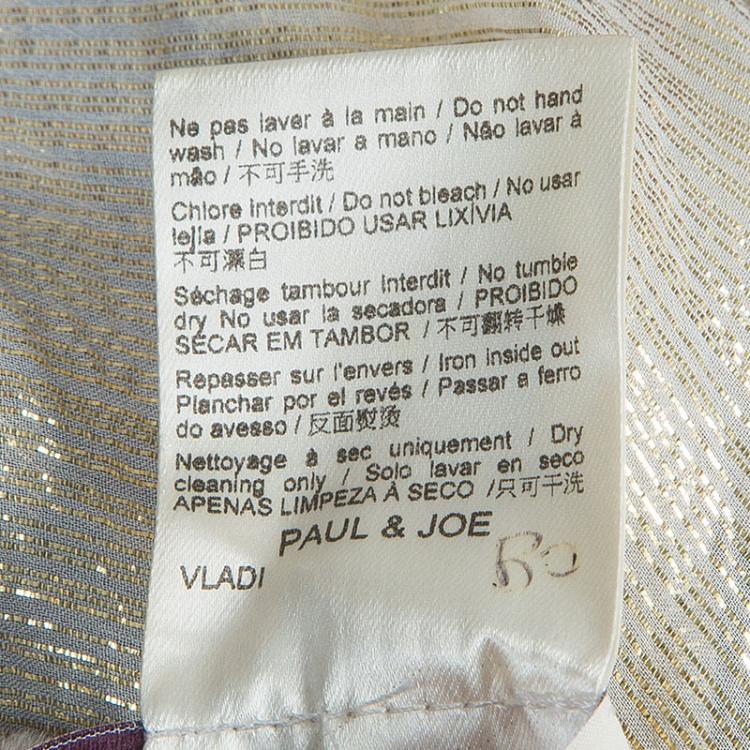 Pre Owned Paul And Joe Velvet Lurex Textured Long Sleeve Mandarin Collar Top M