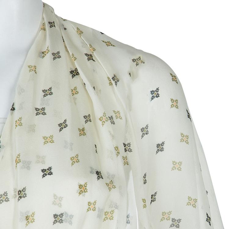 Pre Owned Paul and Joe Cream Silk Printed Ruffle Trim Gathered Maxi Dress S