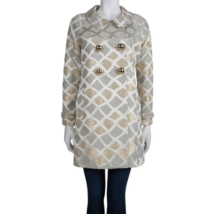 Pre Owned Paul and Joe Lurex Detail Geometric Pattern Double Breasted Jacket L