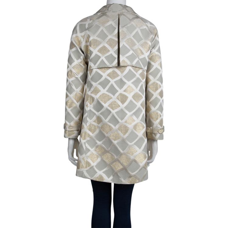 Pre Owned Paul and Joe Lurex Detail Geometric Pattern Double Breasted Jacket L