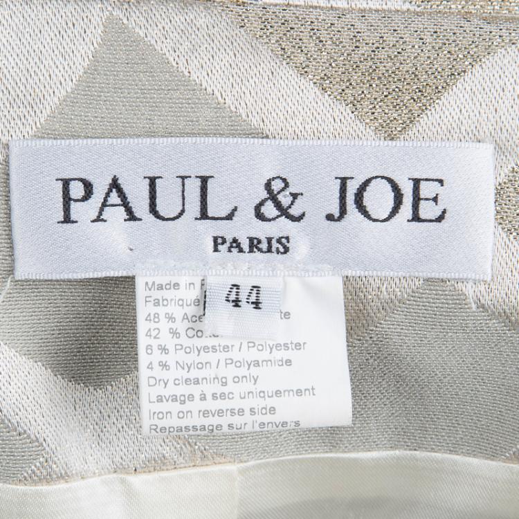 Pre Owned Paul and Joe Lurex Detail Geometric Pattern Double Breasted Jacket L