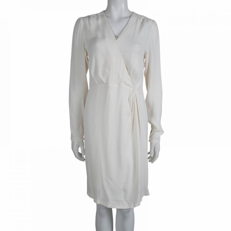 Pre Owned Paul & Joe Cream Long Sleeve Overlap Dress M