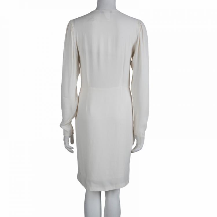 Pre Owned Paul & Joe Cream Long Sleeve Overlap Dress M