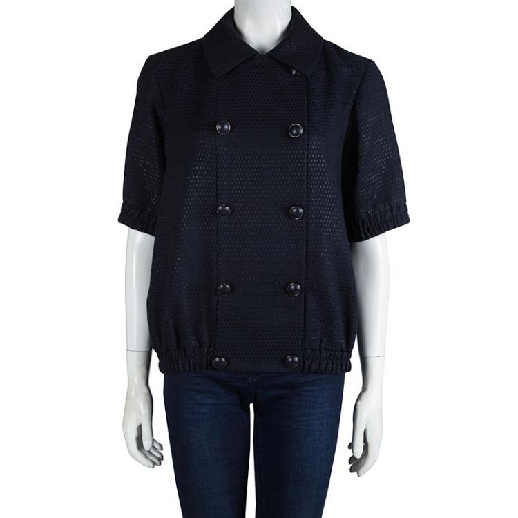 Pre Owned Paul And Joe Navy Blue Jacquard Double Breasted Jacket L