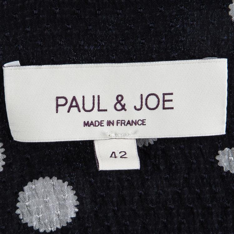 Pre Owned Paul and Joe Black Crinkled Silk Polka Dotted Wrap Dress L
