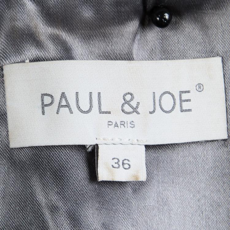 Pre Owned Paul and Joe Grey Contrast Velvet Trim Double Breasted Long Coat S
