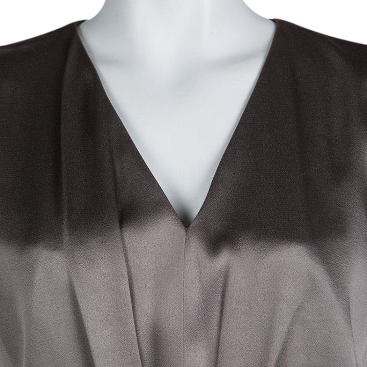 Pre Owned Paule Ka Olive Green Satin Buckle Detail Cap Sleeve Dress L