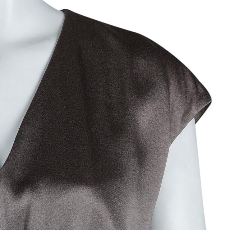 Pre Owned Paule Ka Olive Green Satin Buckle Detail Cap Sleeve Dress L