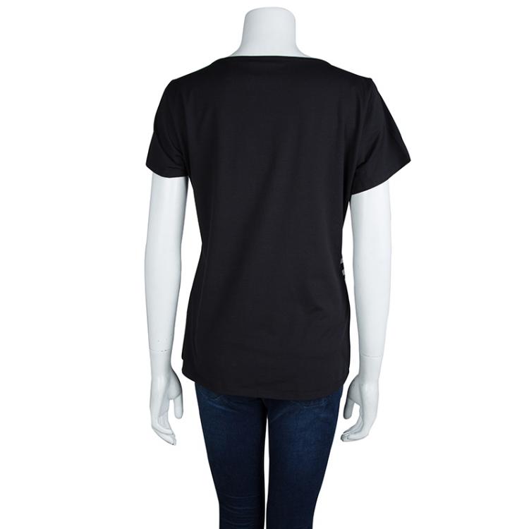 Pre Owned Paule Ka Black Jersey Multicolor Striped Bow Detail T-Shirt XL